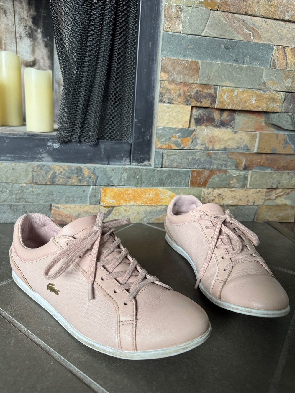 Lacoste Women's Blush Pink Leather Low-Top Sneakers